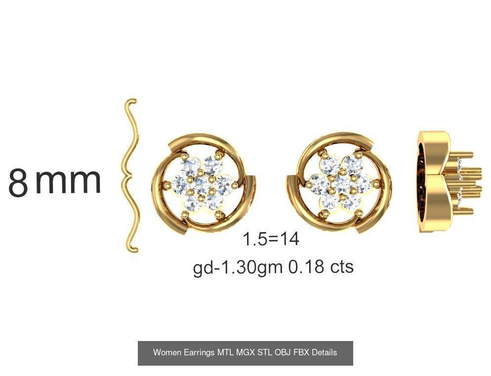 196 Women Earrings MTL MGX STL OBJ FBX Details Collection _120