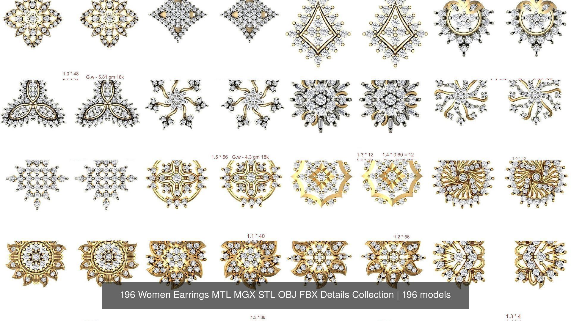 196 Women Earrings MTL MGX STL OBJ FBX Details Collection _4