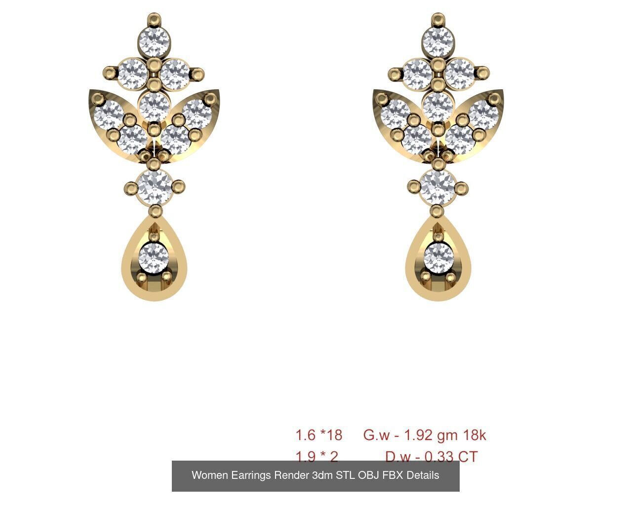 196 Women Earrings MTL MGX STL OBJ FBX Details Collection _51
