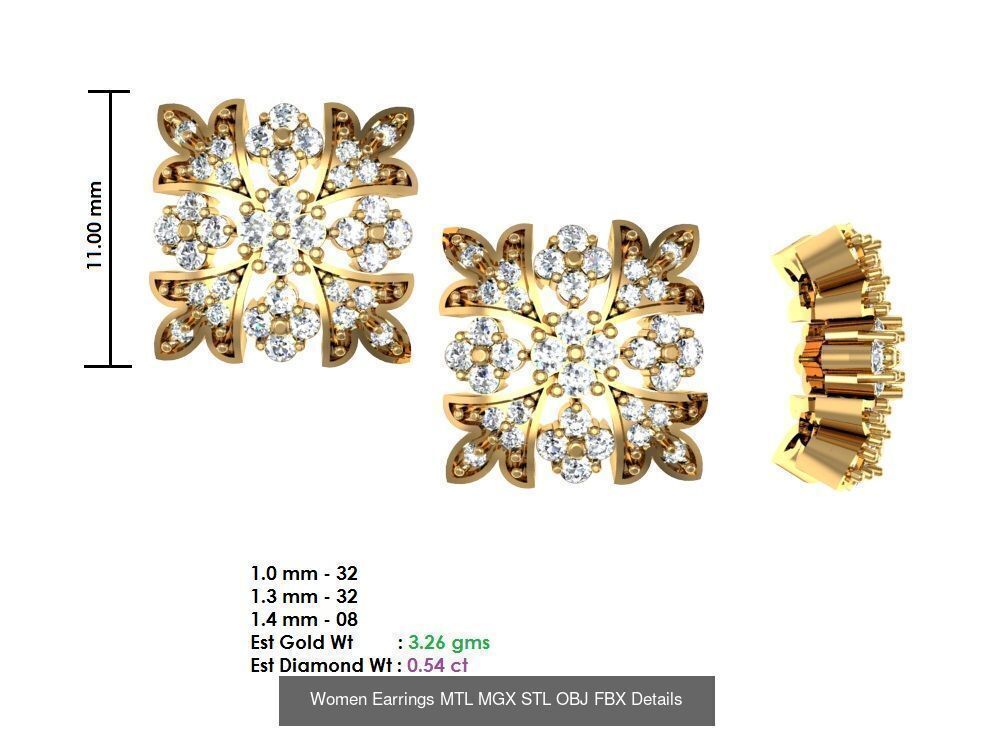 196 Women Earrings MTL MGX STL OBJ FBX Details Collection _143