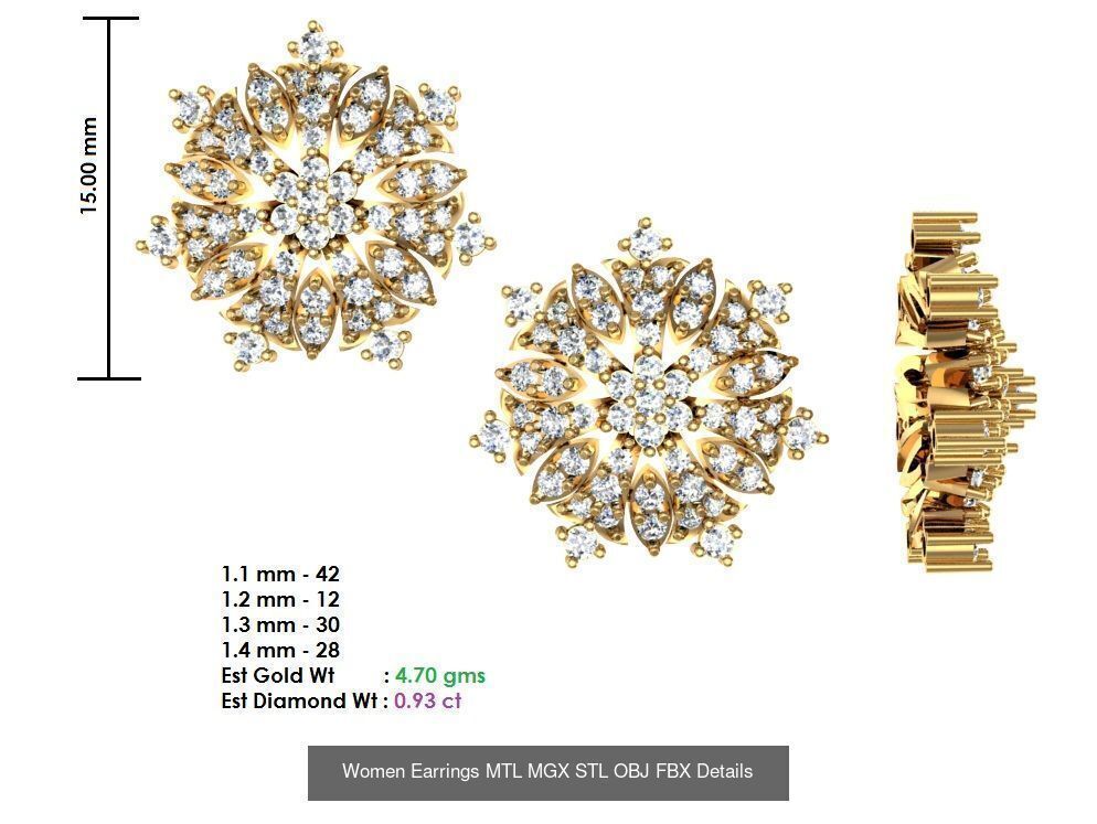 196 Women Earrings MTL MGX STL OBJ FBX Details Collection _180