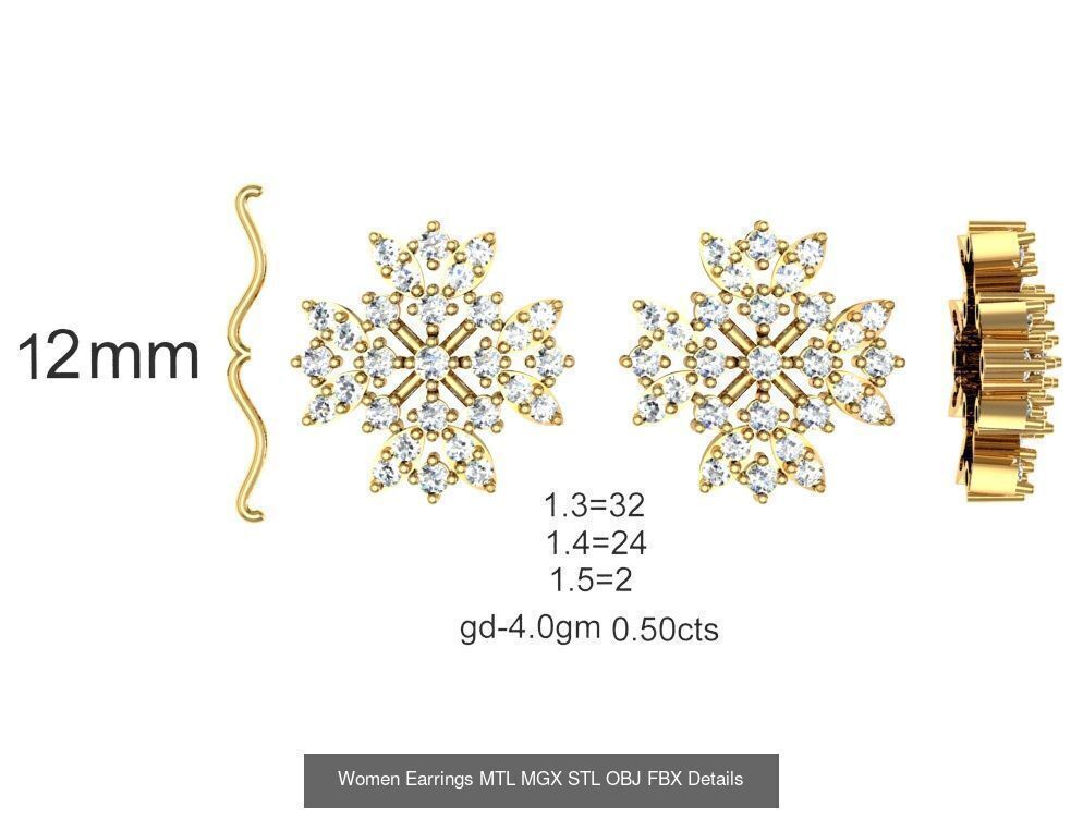 196 Women Earrings MTL MGX STL OBJ FBX Details Collection _184