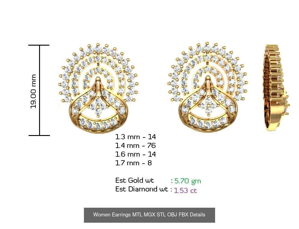 196 Women Earrings MTL MGX STL OBJ FBX Details Collection _114