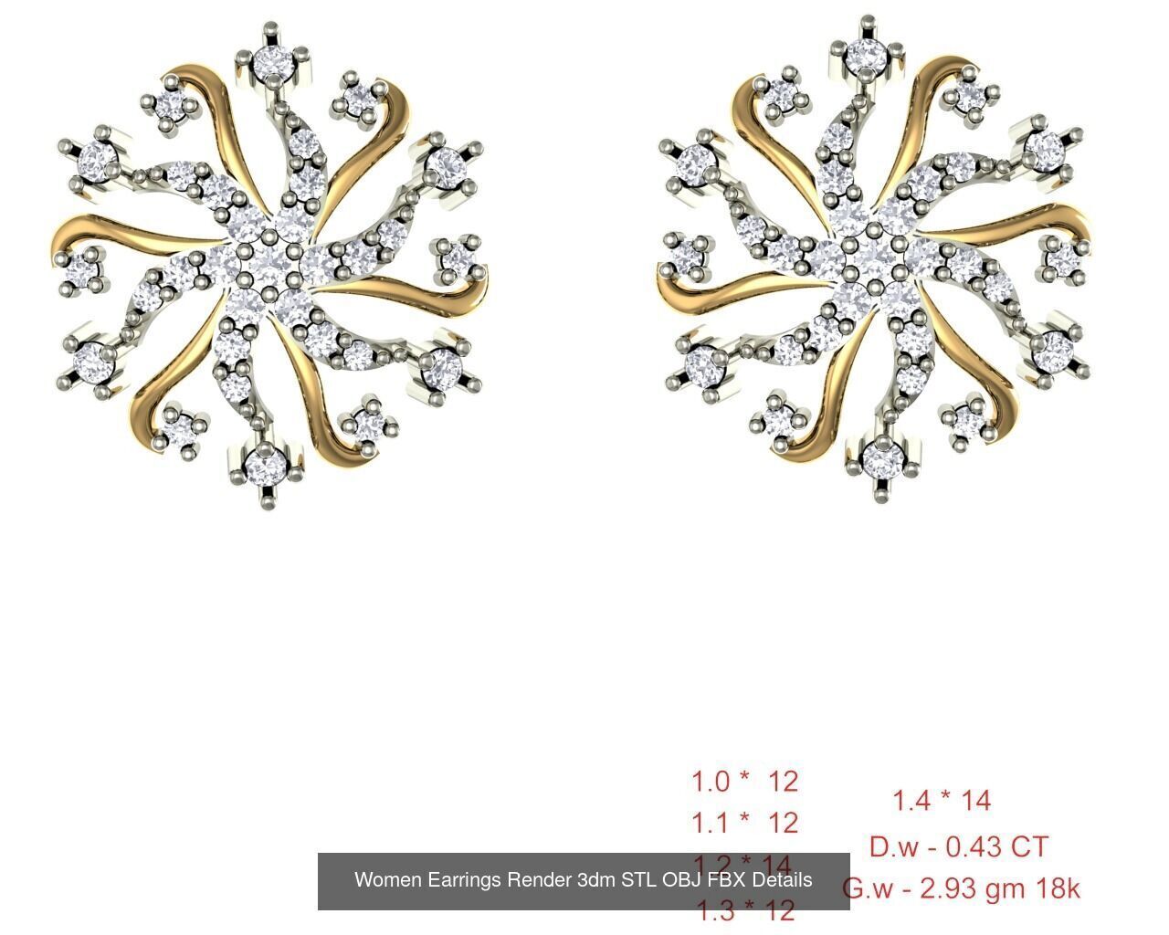 196 Women Earrings MTL MGX STL OBJ FBX Details Collection _63
