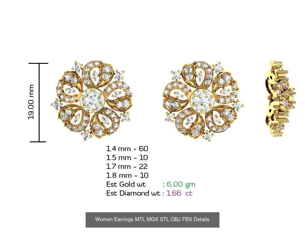 196 Women Earrings MTL MGX STL OBJ FBX Details Collection _99