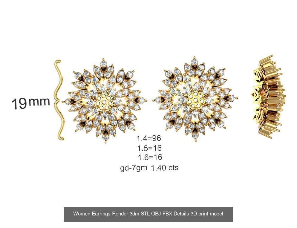 196 Women Earrings MTL MGX STL OBJ FBX Details Collection _199