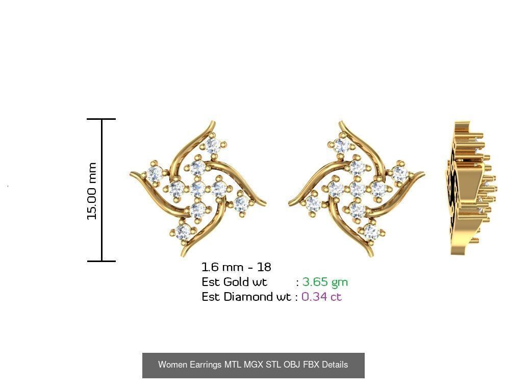 196 Women Earrings MTL MGX STL OBJ FBX Details Collection _94