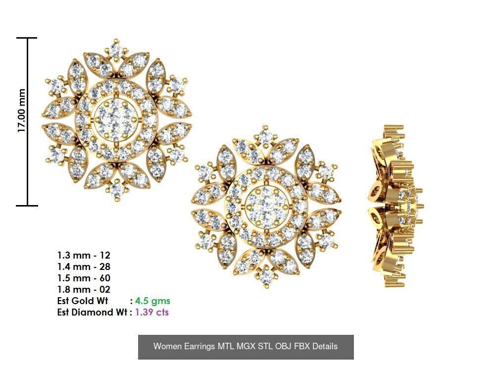 196 Women Earrings MTL MGX STL OBJ FBX Details Collection _142