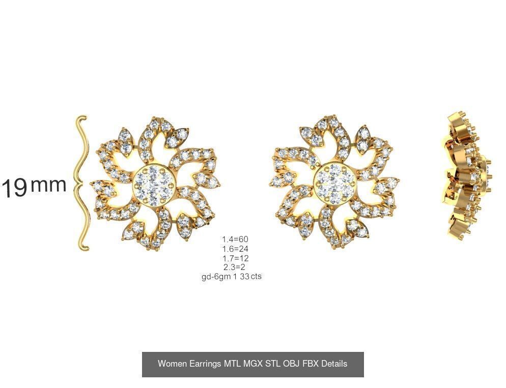 196 Women Earrings MTL MGX STL OBJ FBX Details Collection _146