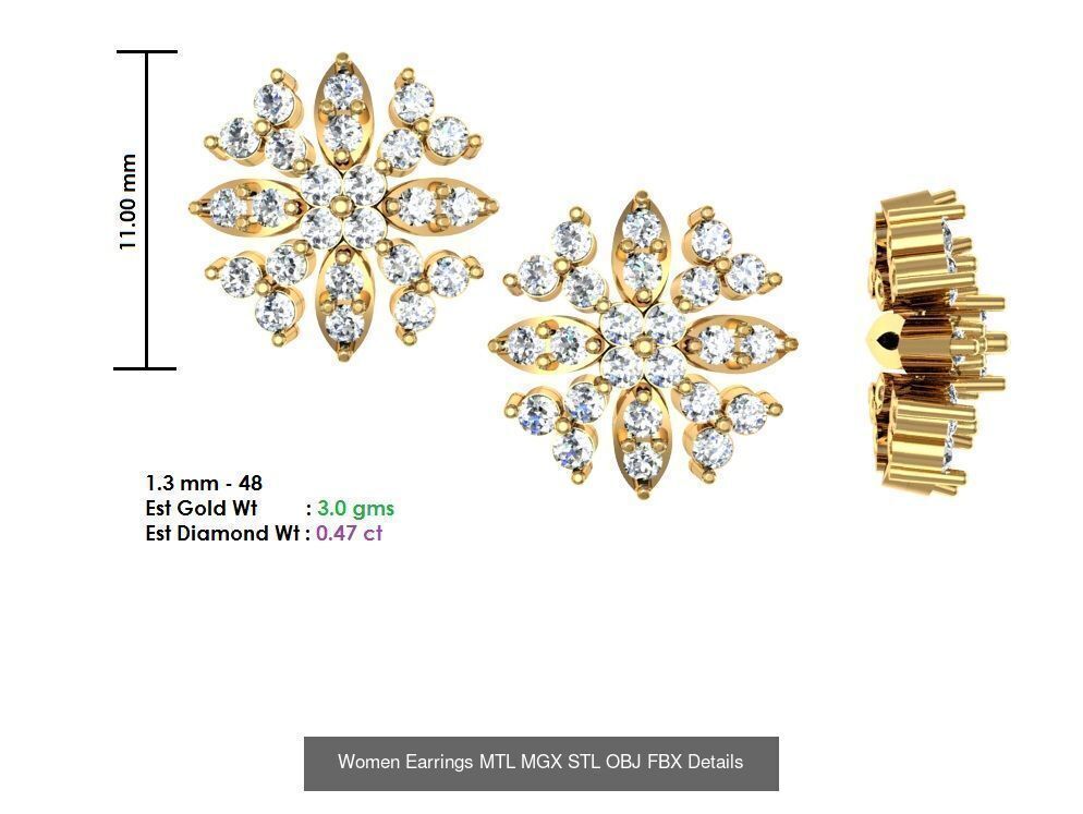 196 Women Earrings MTL MGX STL OBJ FBX Details Collection _208