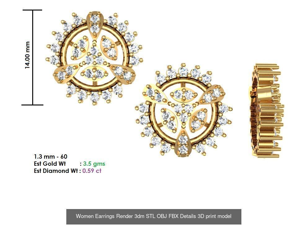 196 Women Earrings MTL MGX STL OBJ FBX Details Collection _188