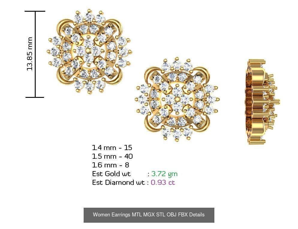 196 Women Earrings MTL MGX STL OBJ FBX Details Collection _112