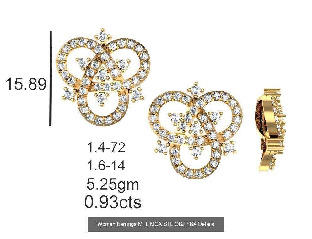 196 Women Earrings MTL MGX STL OBJ FBX Details Collection _124