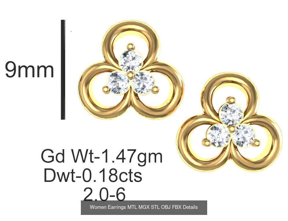 196 Women Earrings MTL MGX STL OBJ FBX Details Collection _106