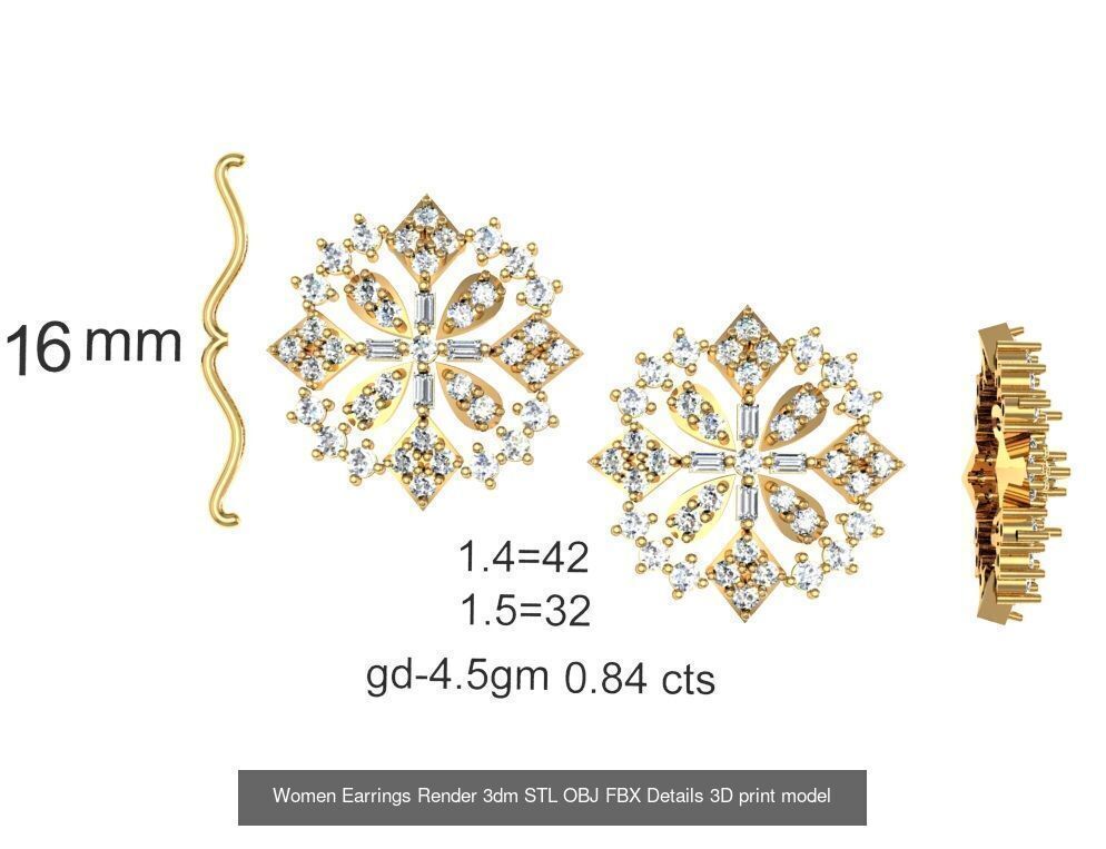 196 Women Earrings MTL MGX STL OBJ FBX Details Collection _186