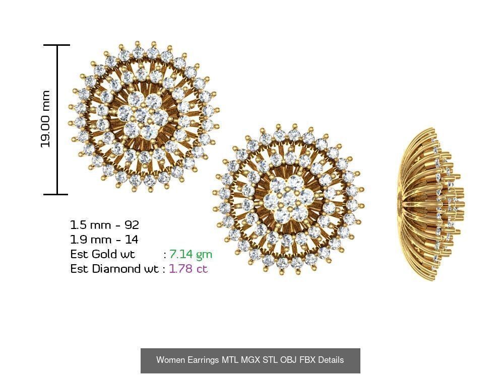 196 Women Earrings MTL MGX STL OBJ FBX Details Collection _104