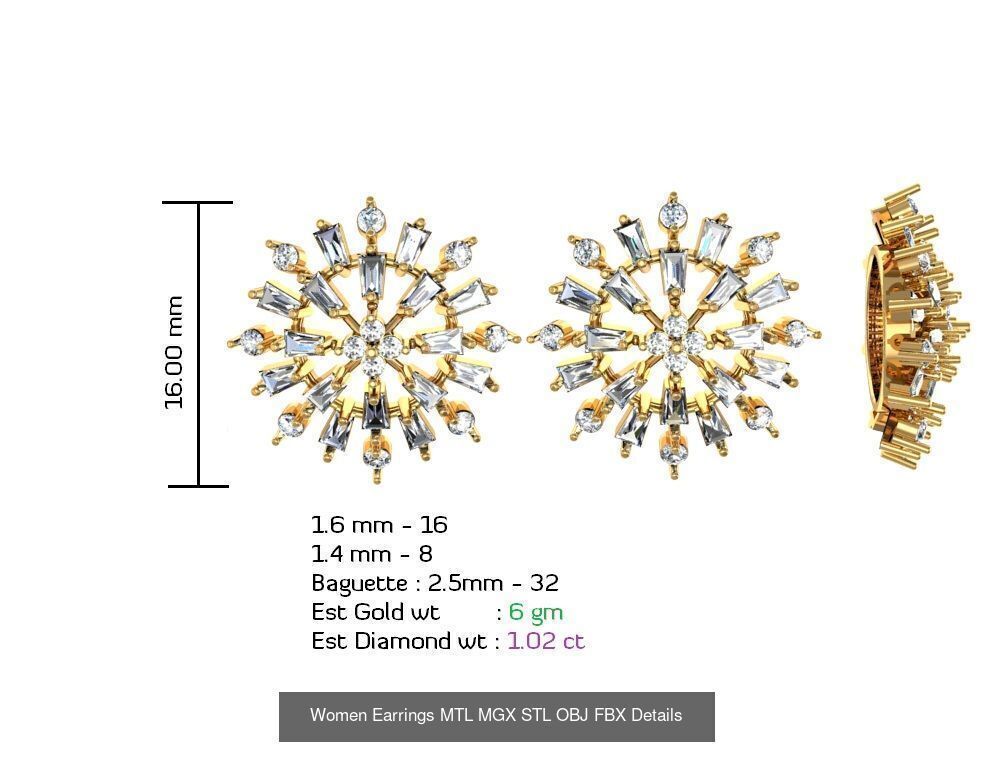 196 Women Earrings MTL MGX STL OBJ FBX Details Collection _93