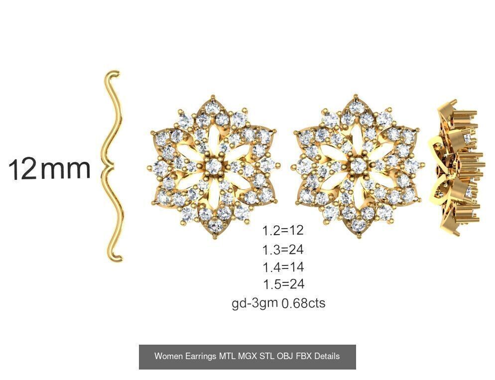 196 Women Earrings MTL MGX STL OBJ FBX Details Collection _157