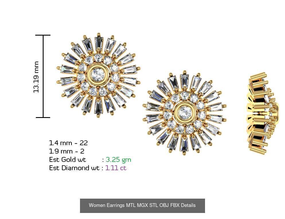 196 Women Earrings MTL MGX STL OBJ FBX Details Collection _78