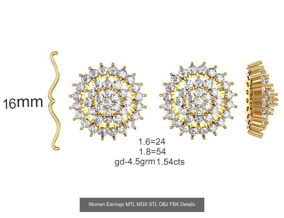 196 Women Earrings MTL MGX STL OBJ FBX Details Collection _155