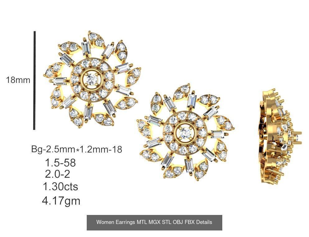 196 Women Earrings MTL MGX STL OBJ FBX Details Collection _147