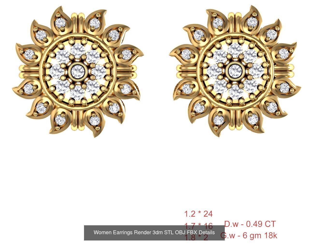 196 Women Earrings MTL MGX STL OBJ FBX Details Collection _68