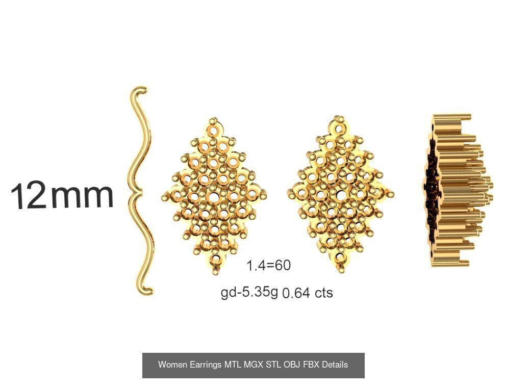 196 Women Earrings MTL MGX STL OBJ FBX Details Collection _135