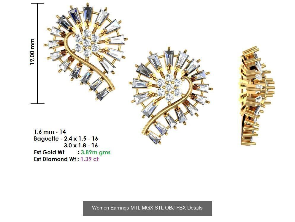 196 Women Earrings MTL MGX STL OBJ FBX Details Collection _96
