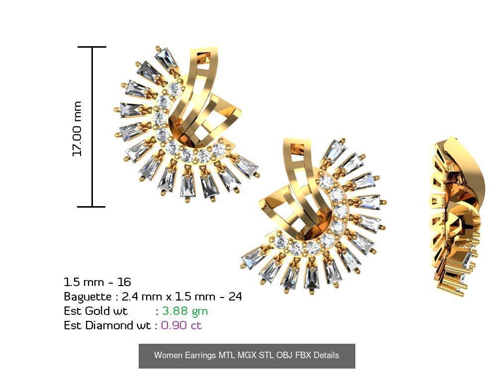 196 Women Earrings MTL MGX STL OBJ FBX Details Collection _89