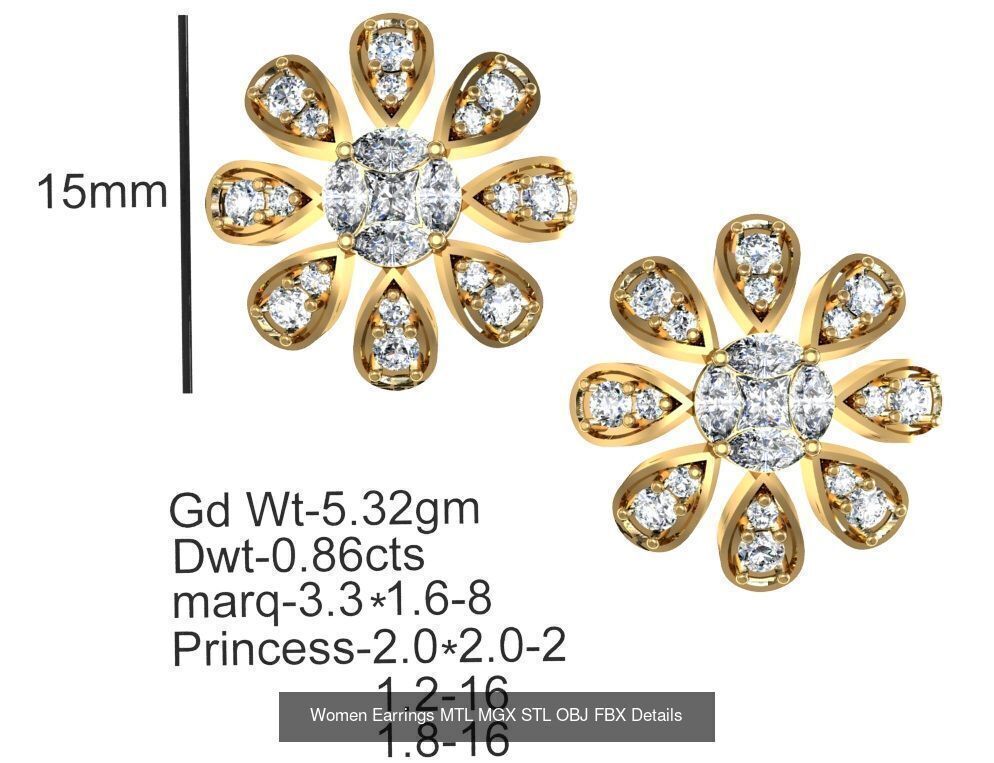 196 Women Earrings MTL MGX STL OBJ FBX Details Collection _73