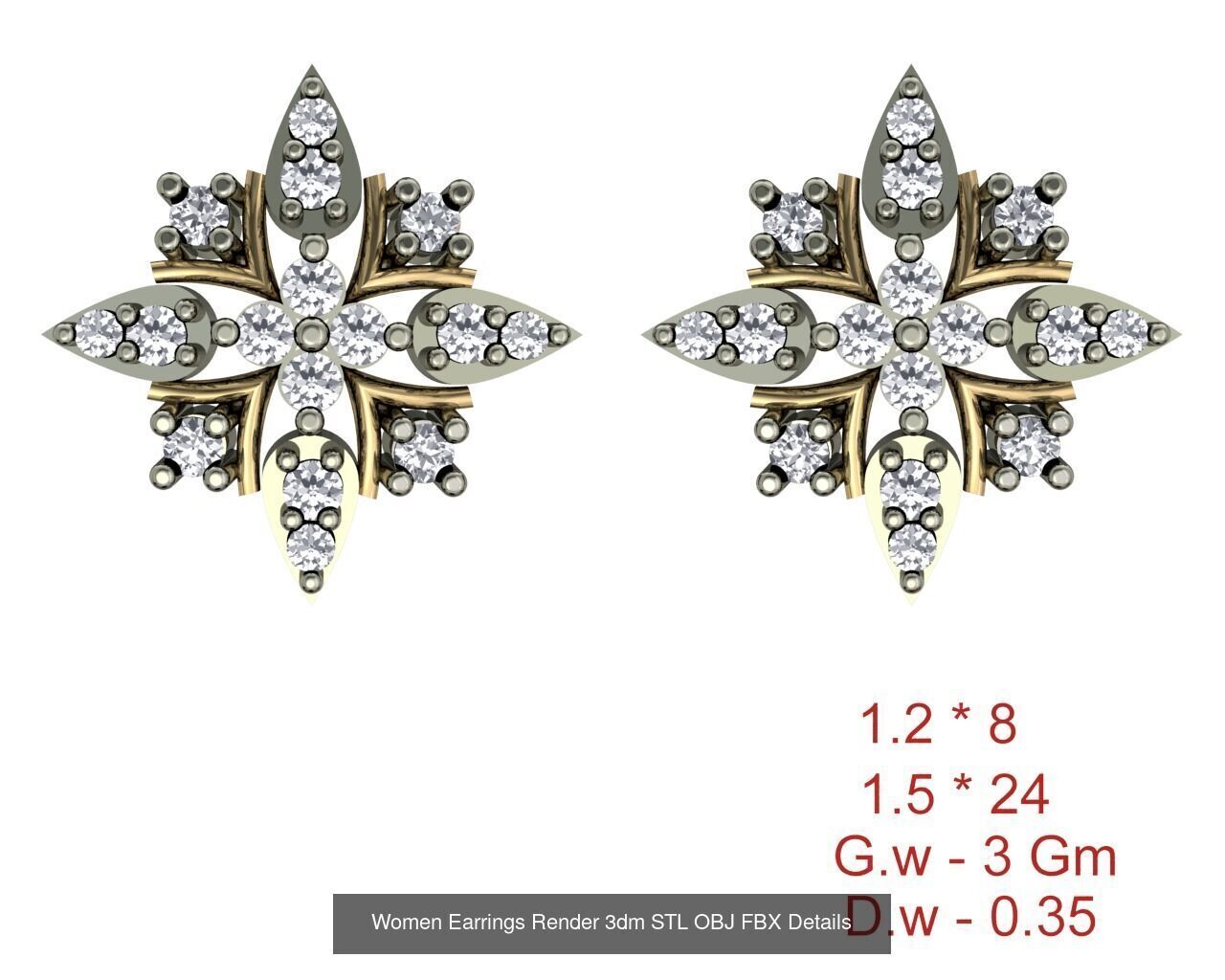 196 Women Earrings MTL MGX STL OBJ FBX Details Collection _32