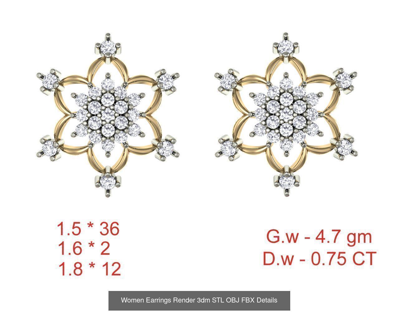 196 Women Earrings MTL MGX STL OBJ FBX Details Collection _30