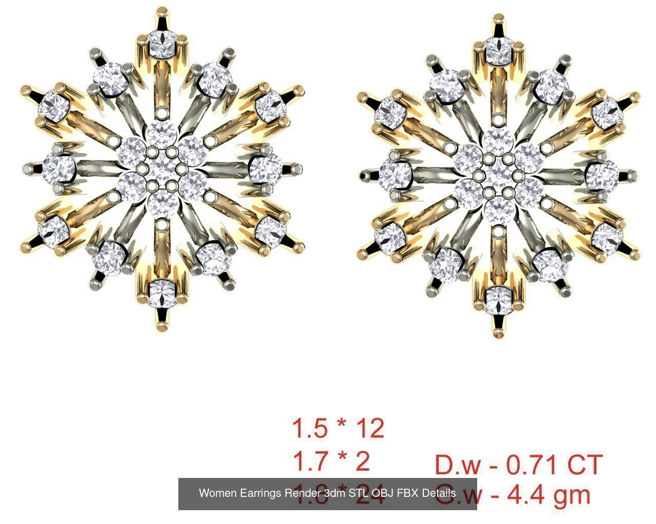 196 Women Earrings MTL MGX STL OBJ FBX Details Collection _39