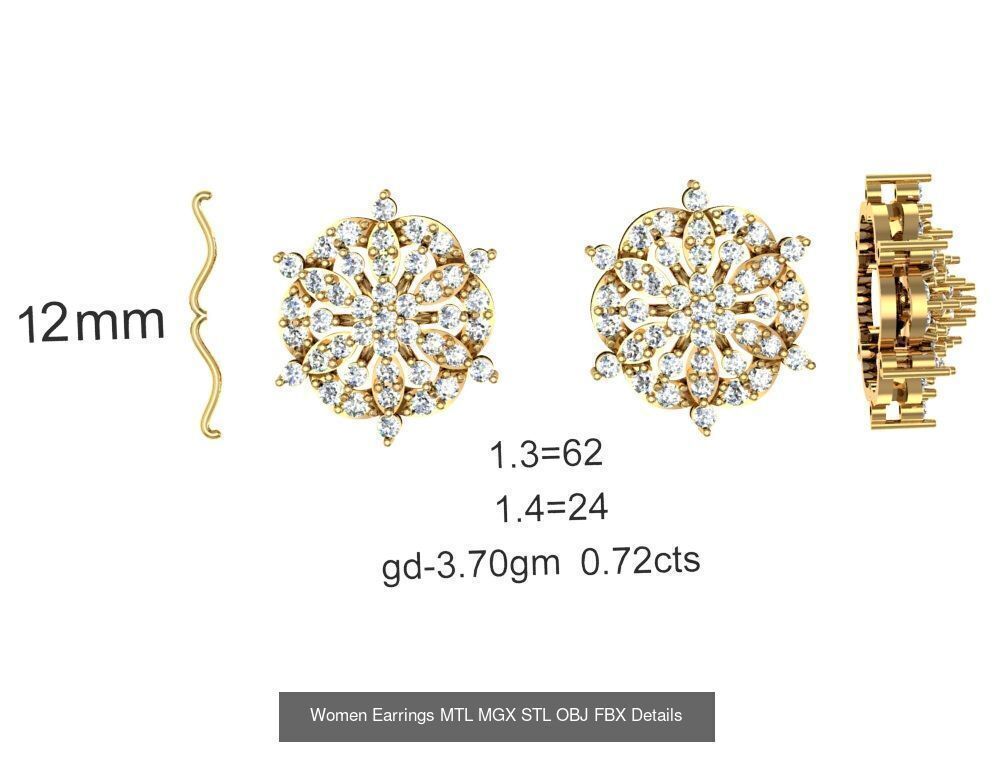 196 Women Earrings MTL MGX STL OBJ FBX Details Collection _171