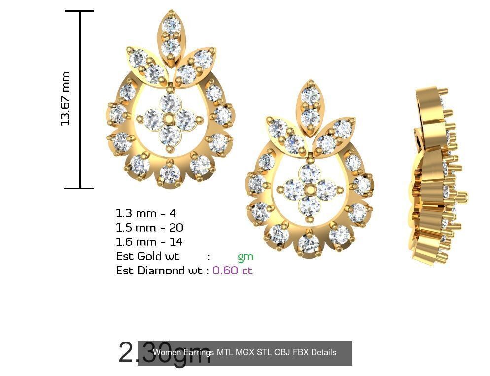196 Women Earrings MTL MGX STL OBJ FBX Details Collection _110