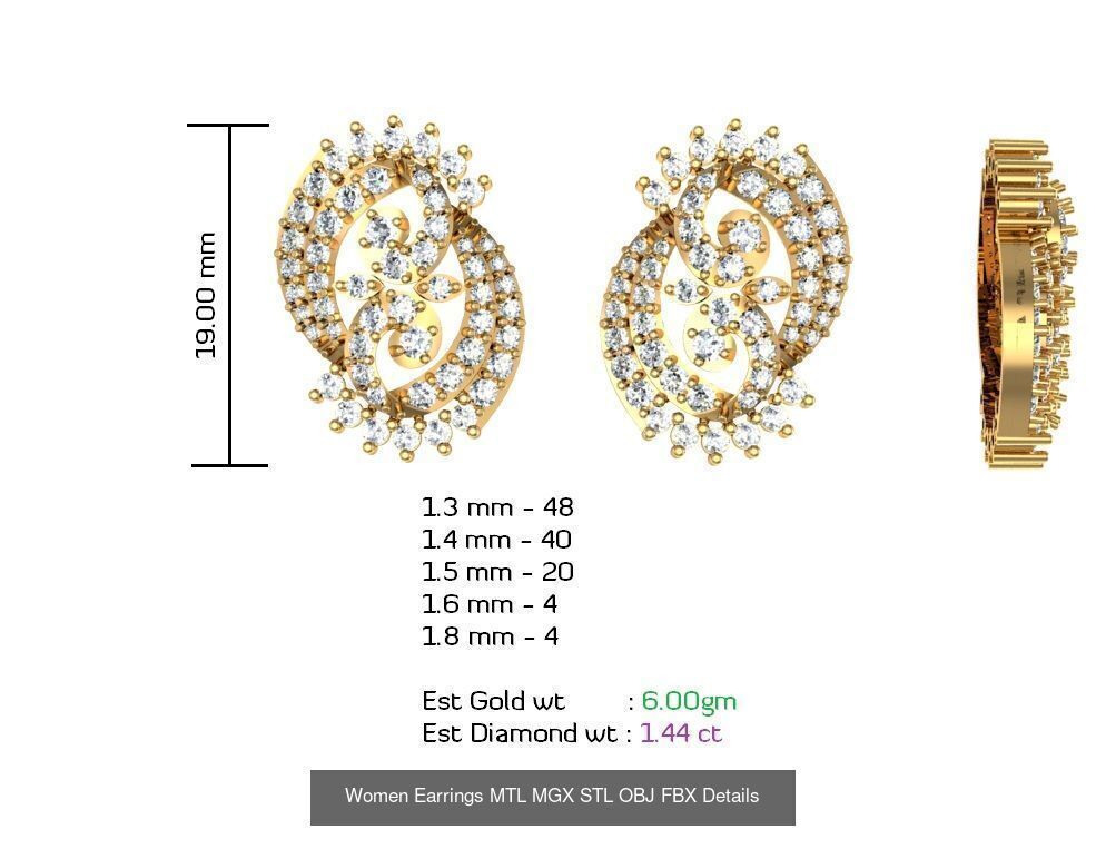 196 Women Earrings MTL MGX STL OBJ FBX Details Collection _113