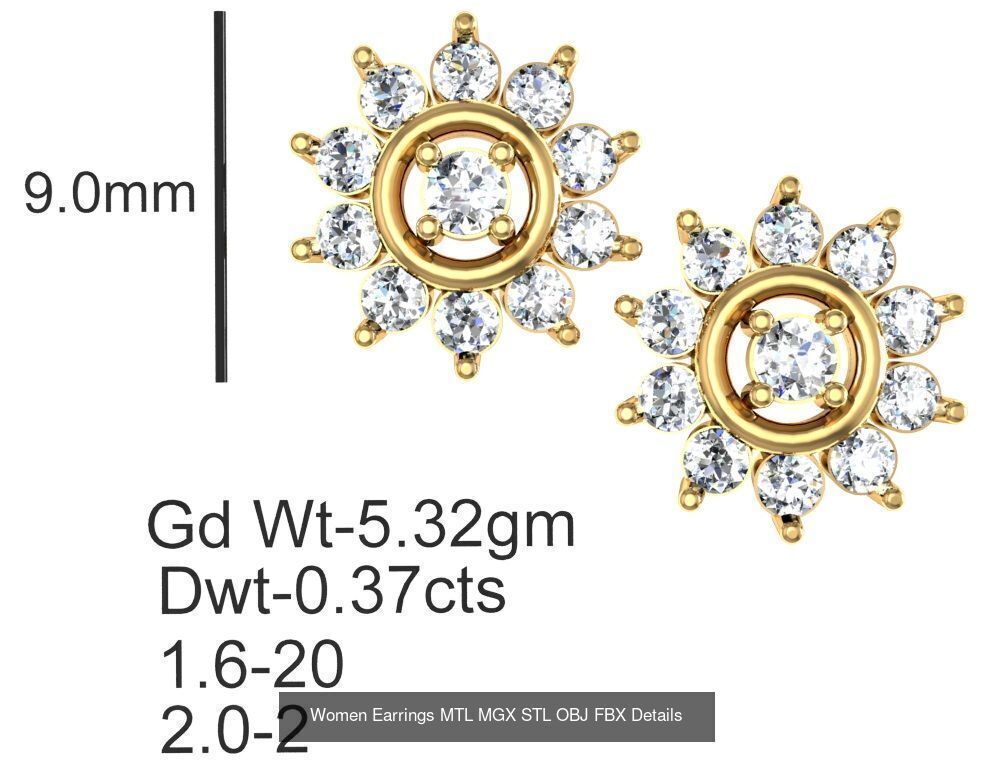 196 Women Earrings MTL MGX STL OBJ FBX Details Collection _90