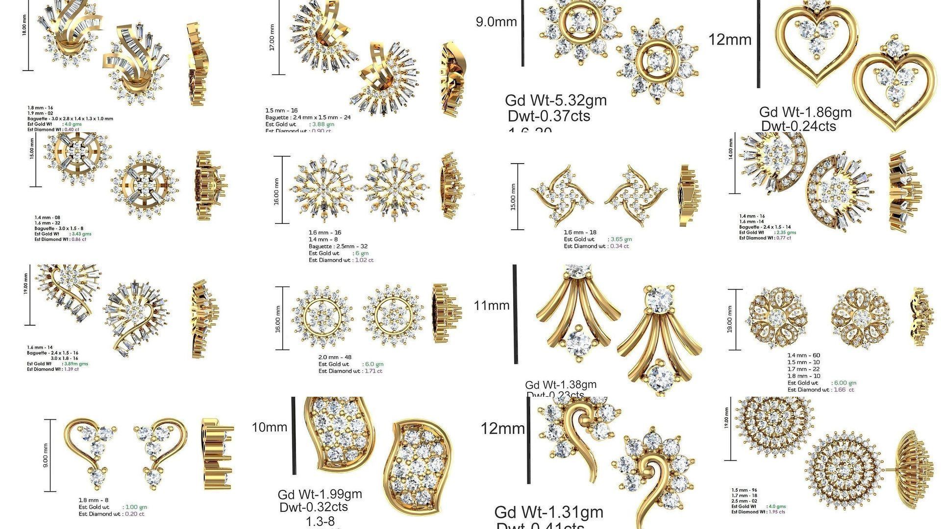 196 Women Earrings MTL MGX STL OBJ FBX Details Collection _7