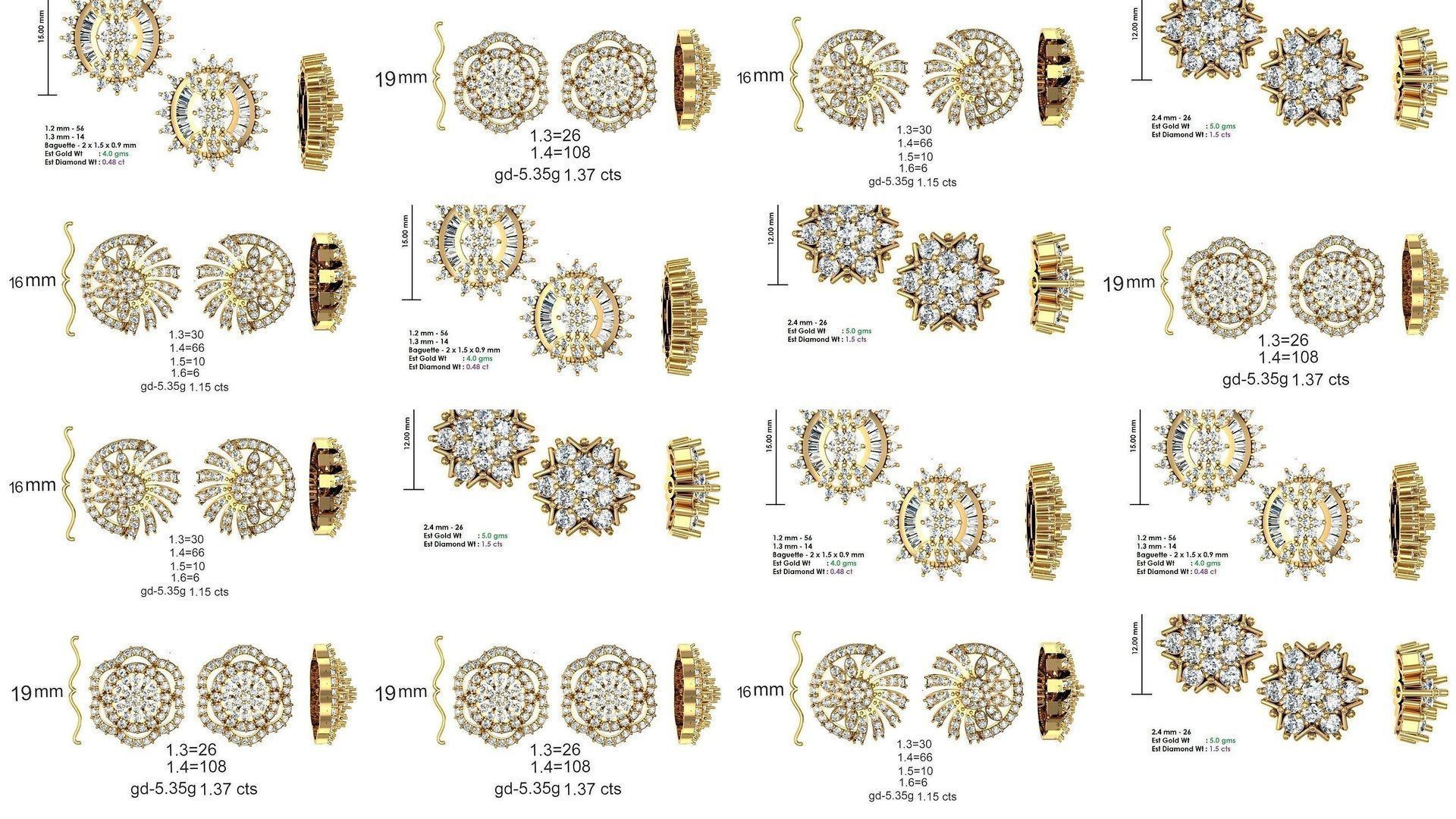 196 Women Earrings MTL MGX STL OBJ FBX Details Collection _23