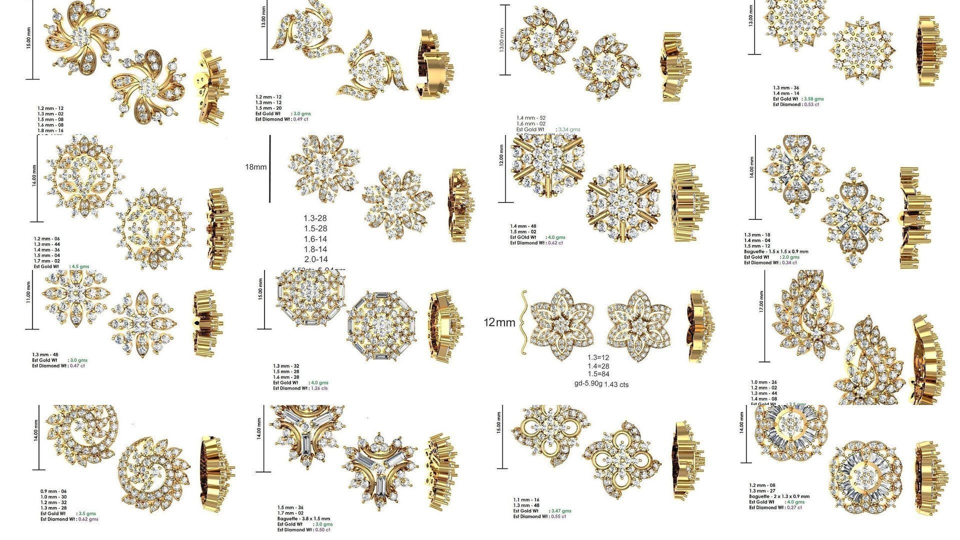 196 Women Earrings MTL MGX STL OBJ FBX Details Collection _21