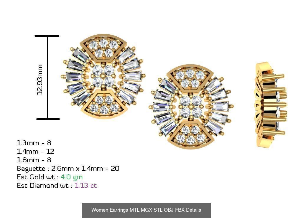 196 Women Earrings MTL MGX STL OBJ FBX Details Collection _77