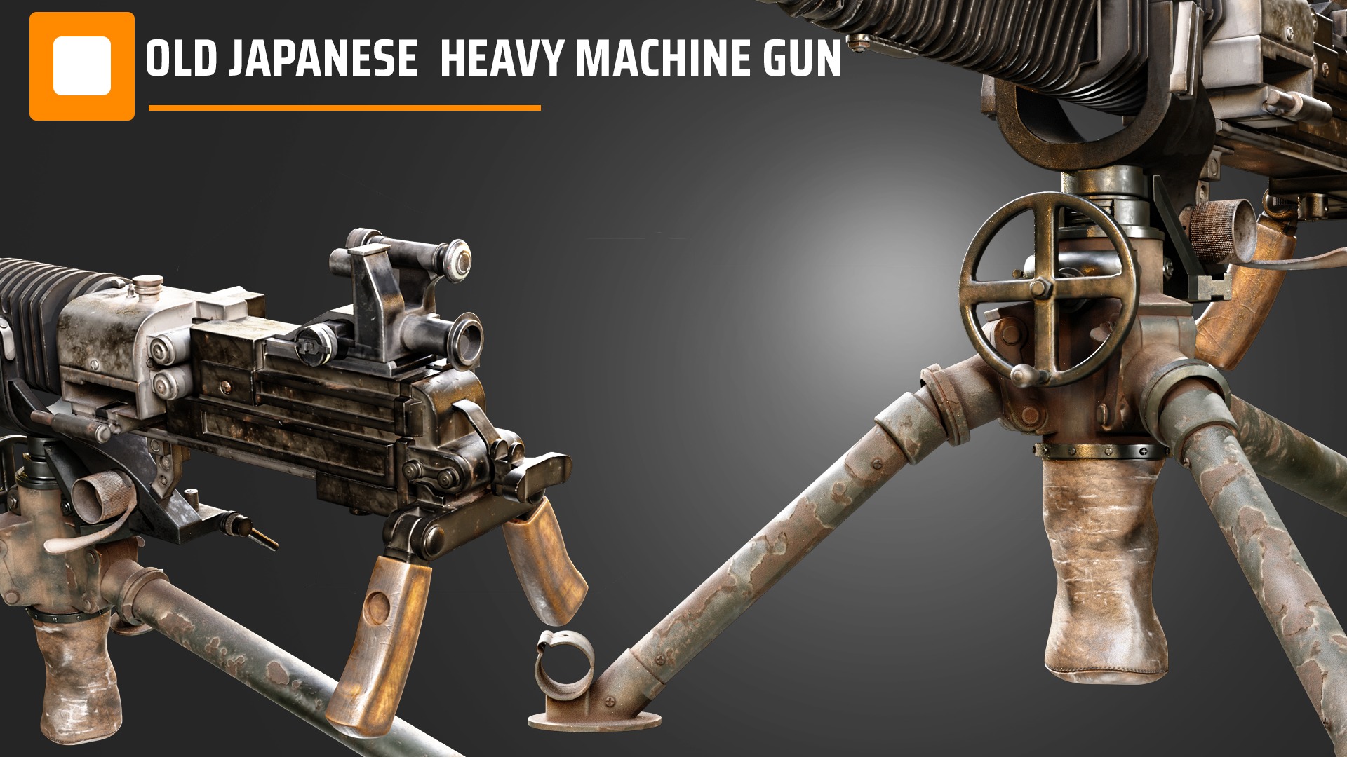 Old Japanese Heavy Machine Gun 3D model_4