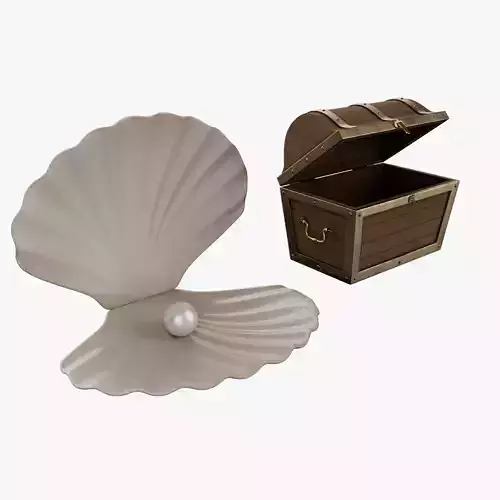 Treasure Box and Seashell MAYA Rigged Low-poly 3D model