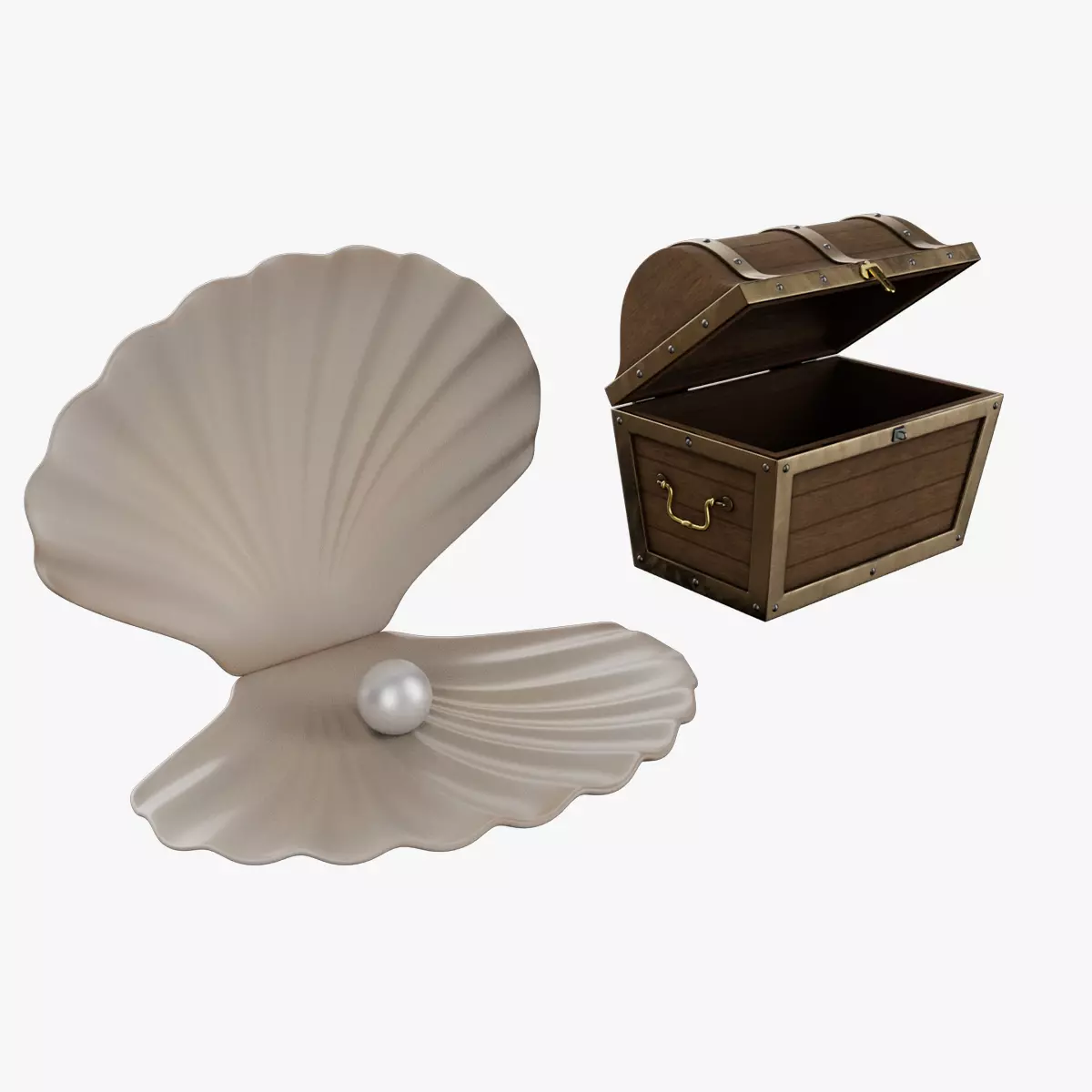 Treasure Box and Seashell MAYA Rigged Low-poly 3D model