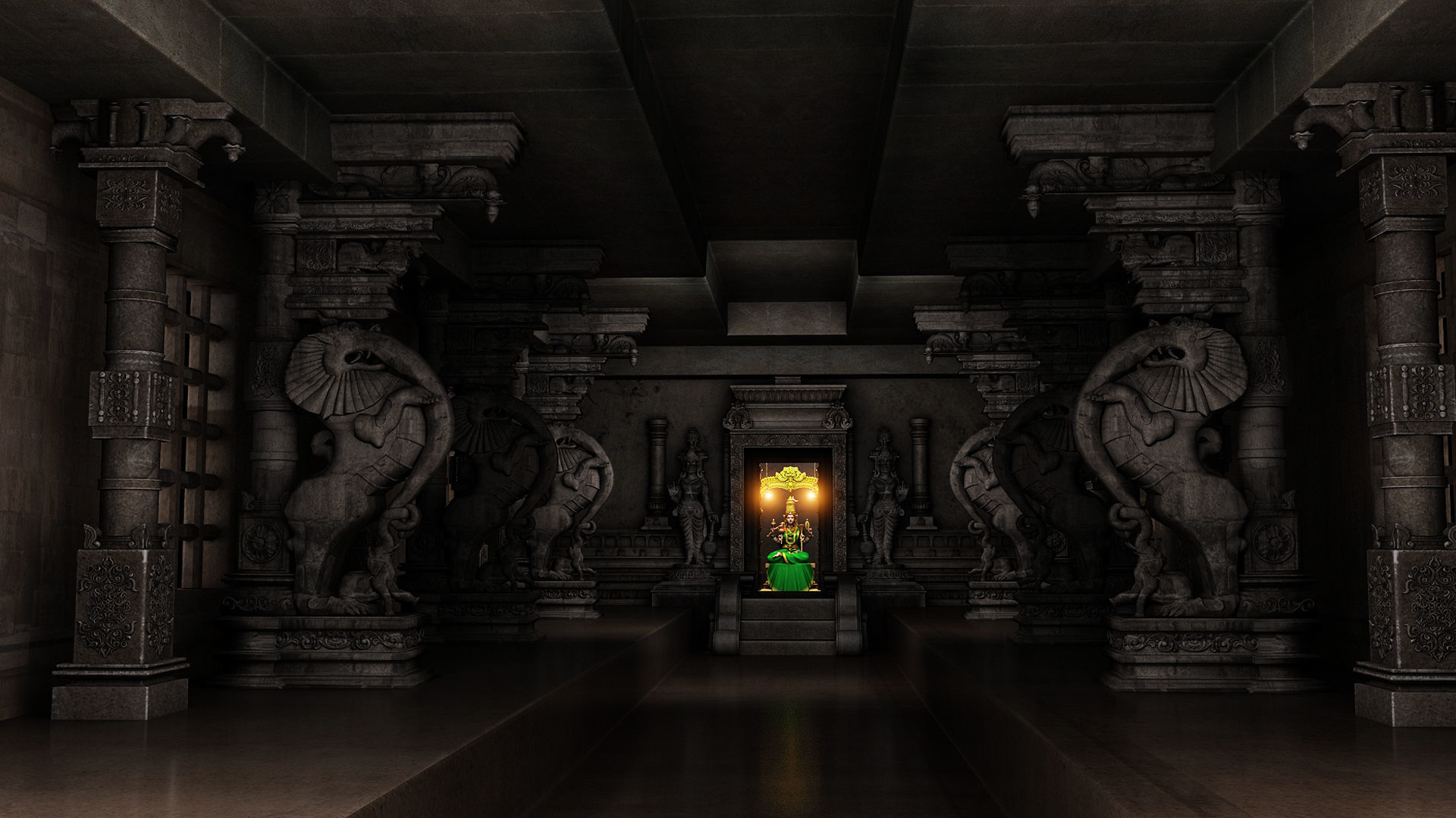 kamatchi amman temple interior 3D model_5