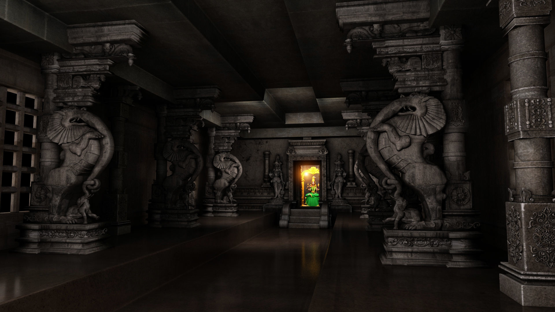 kamatchi amman temple interior 3D model_3