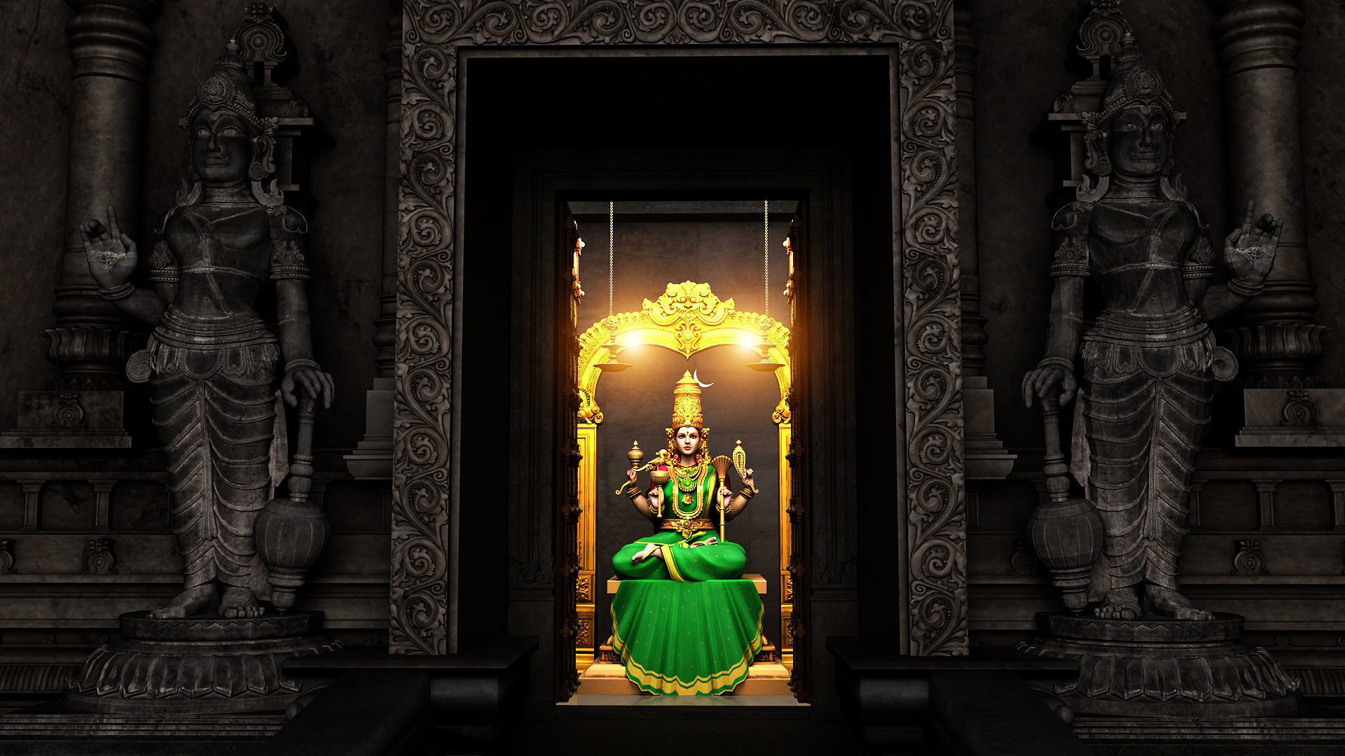 kamatchi amman temple interior 3D model_1