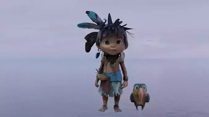 Disney Character Vaiana Child with parrot 3D model