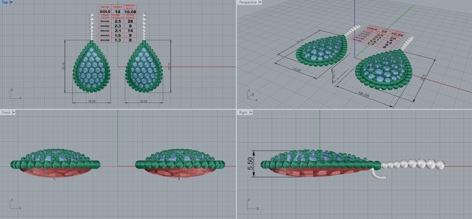 18kt yellow gold Serpent Boheme diamond earrings Boucheron 3D print model_5