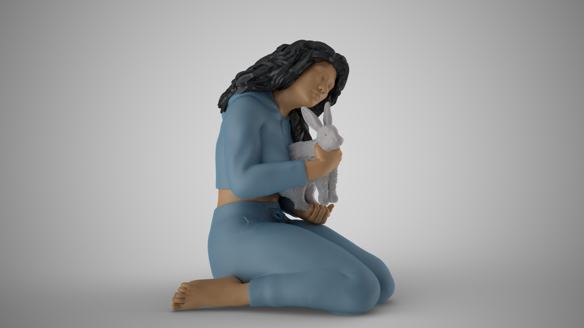 Woman Hugging her Rabbit 3D print model_4